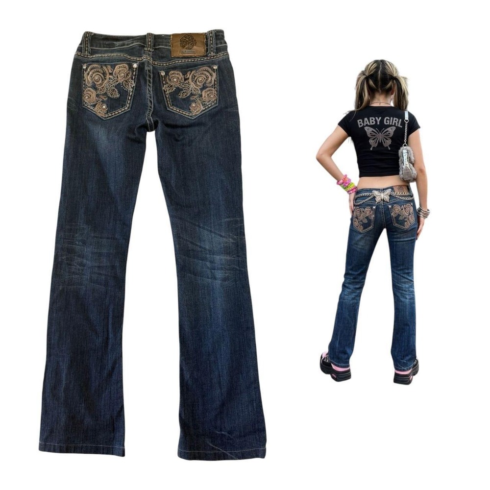 🌹 LA Idol Floral Embroidered‎ Bootcut Jeans 27-28"